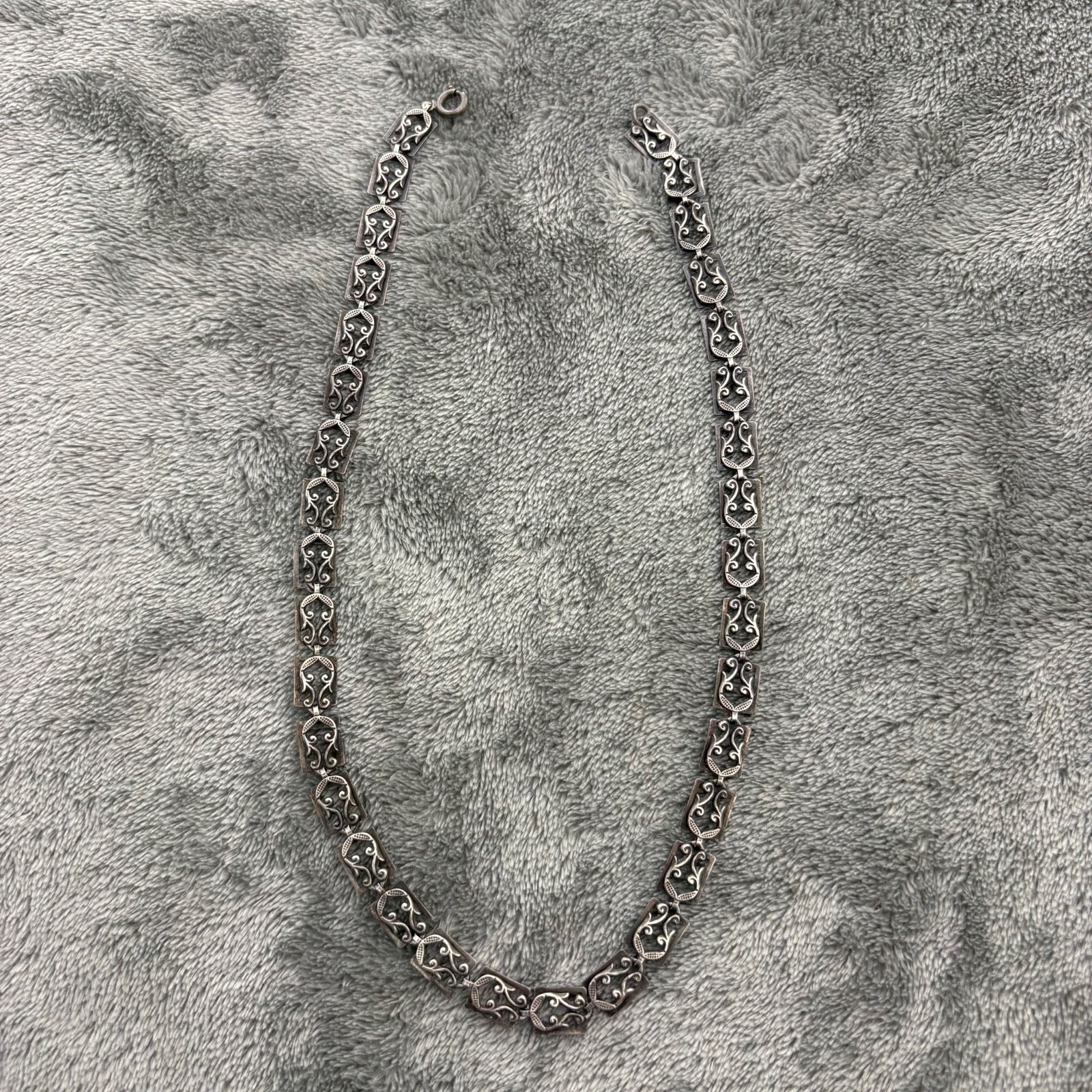 VTG DANECRAFT STERLING SILVER NECKLACE FANCY SCROLL DESIGN HARP CHOKER 16″