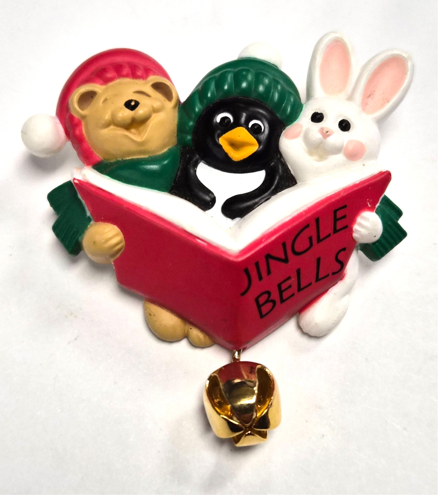 Vintage 90’s Hallmark Cards Christmas Carolers Bear Penguin Rabbit Pin / Brooch