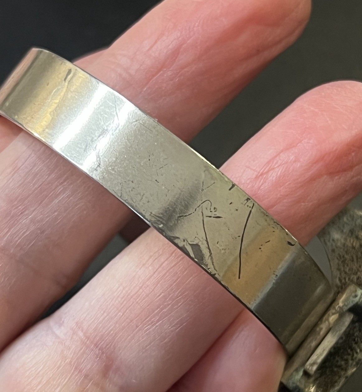 Scandinavian Brutalist 835 Silver Sz 5.75 Artist Crafted Bracelet Chrysocolla