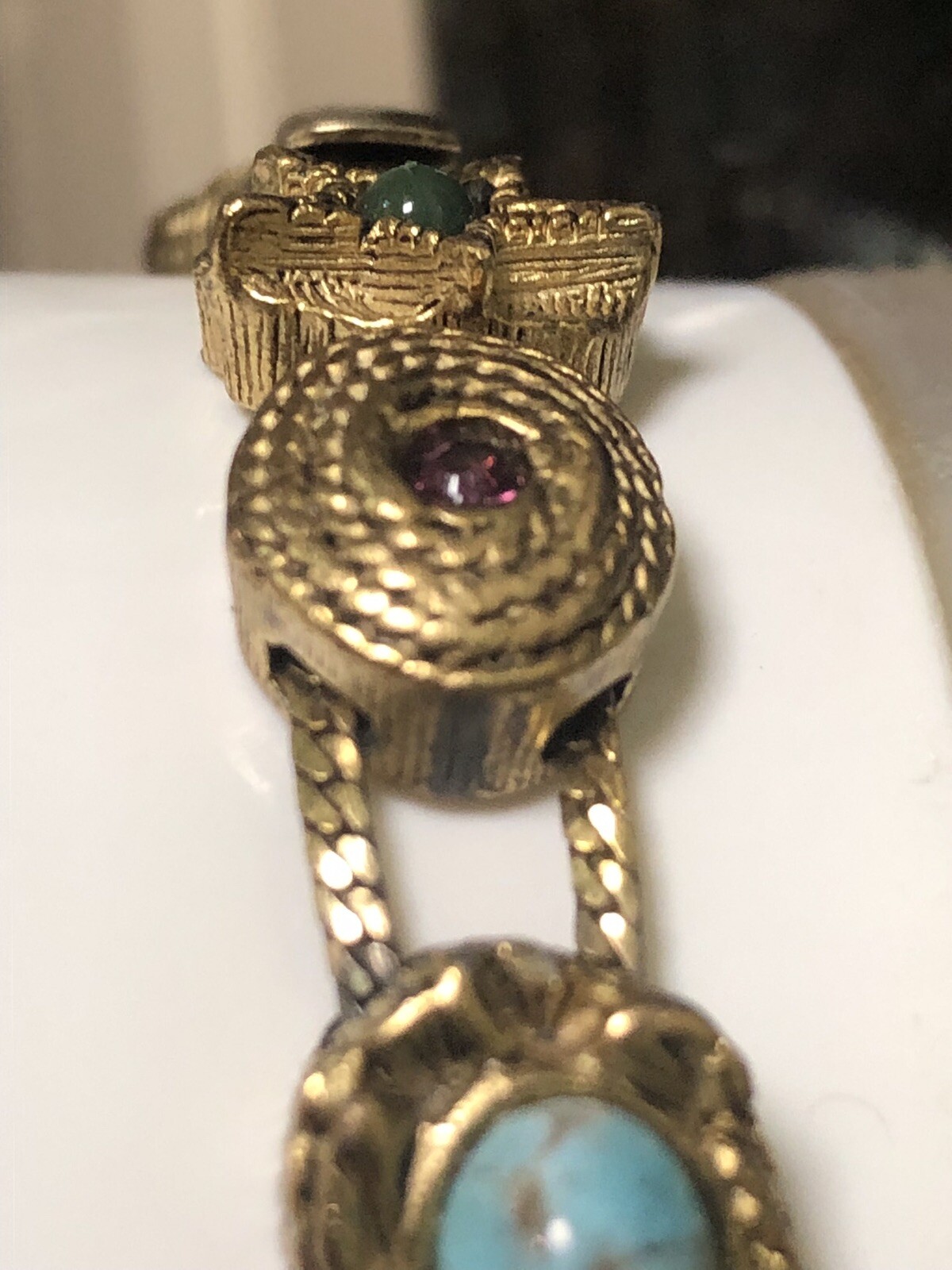 Vintage GOLD TONE SLIDE BRACELET MULTIPLE STONES 7 1/2”