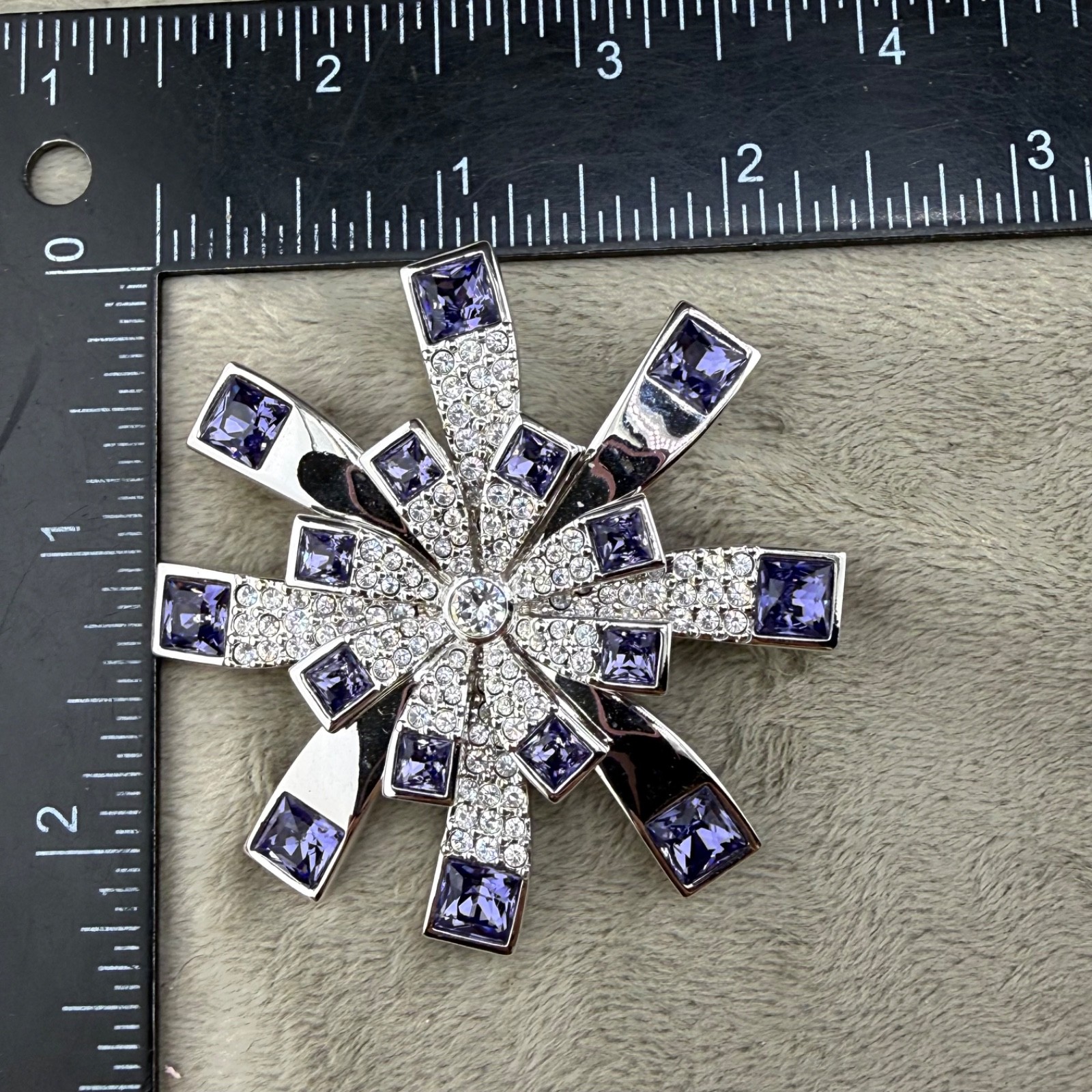 Vintage Swarovski Brooch Purple Starburst Silver Tone