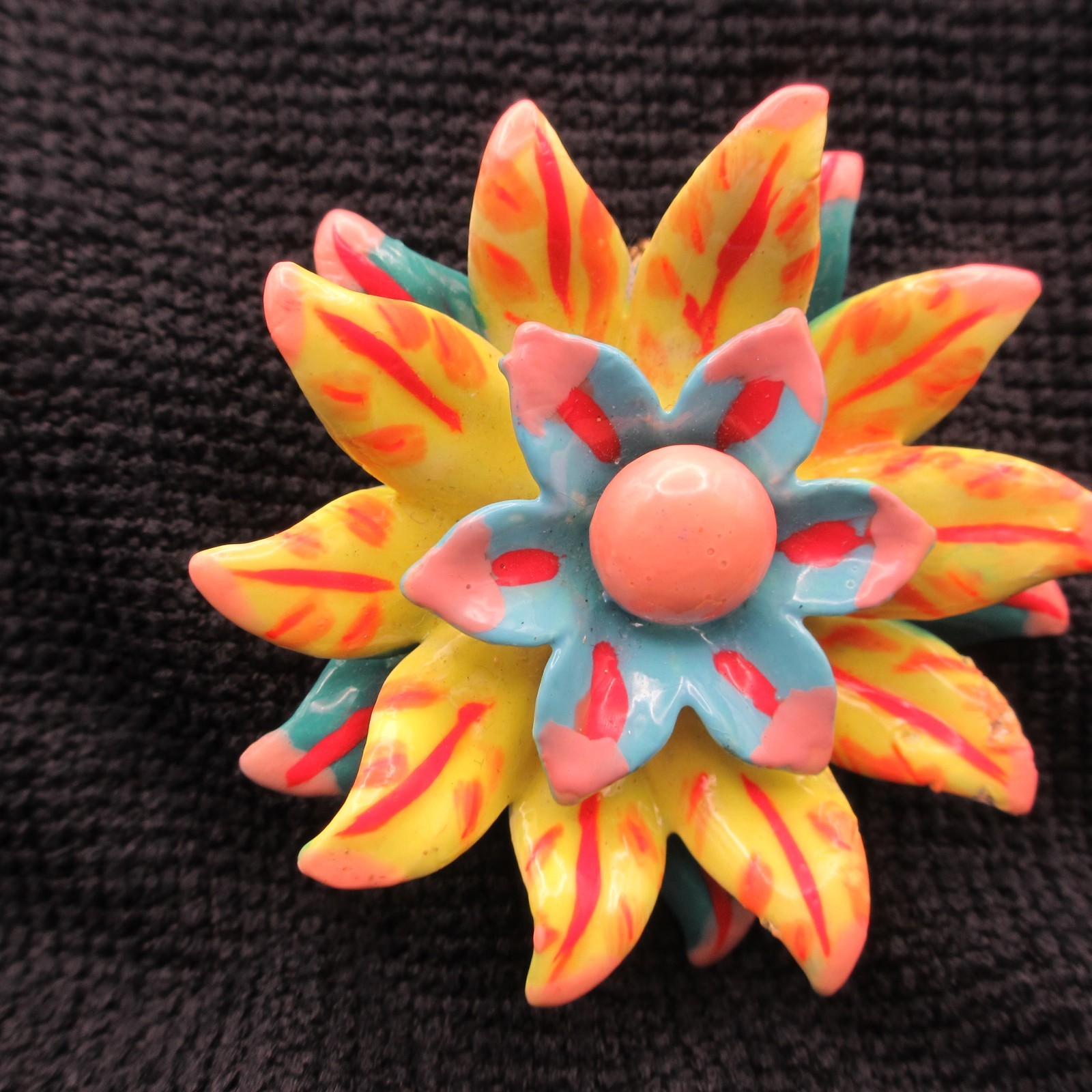 Vintage Enamel Flower Brooch Layered Multicolor SOME ENAMEL NICKS