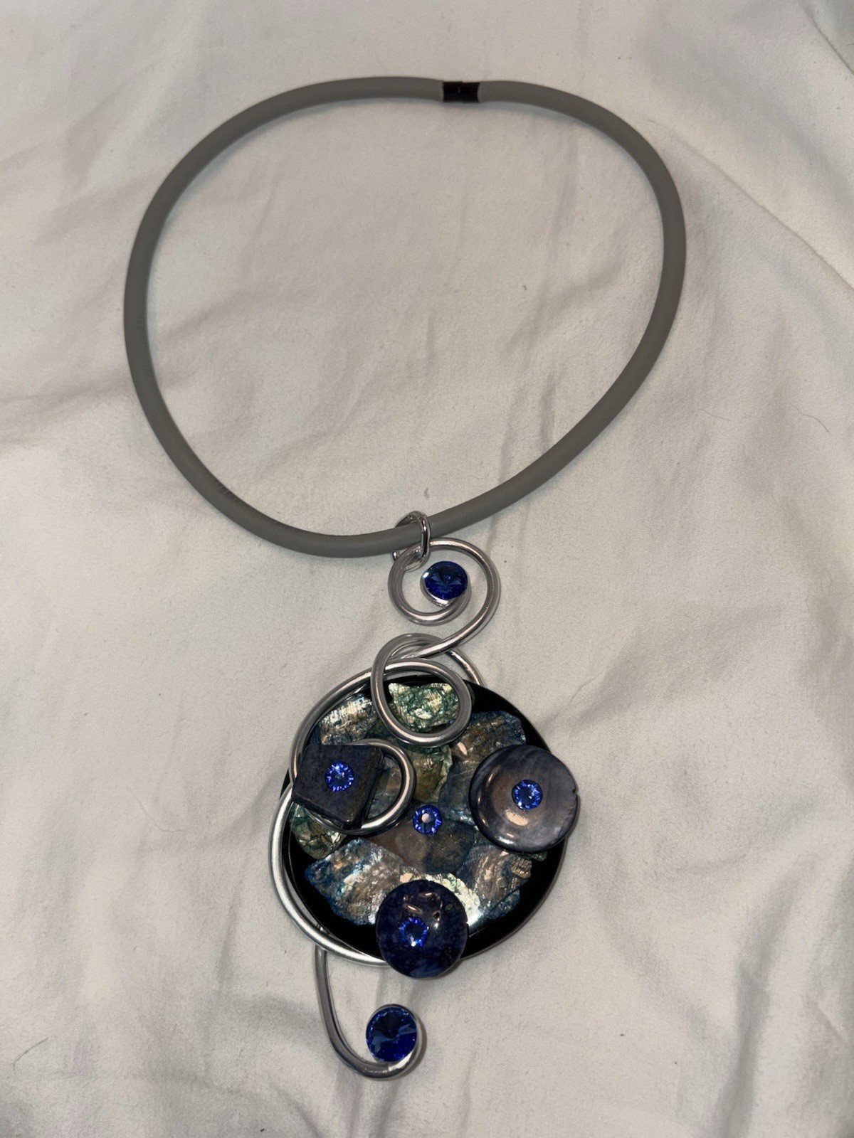 Jeff Lieb Modernist Crystal, Lapis, & More Statement Necklace Wearable Art