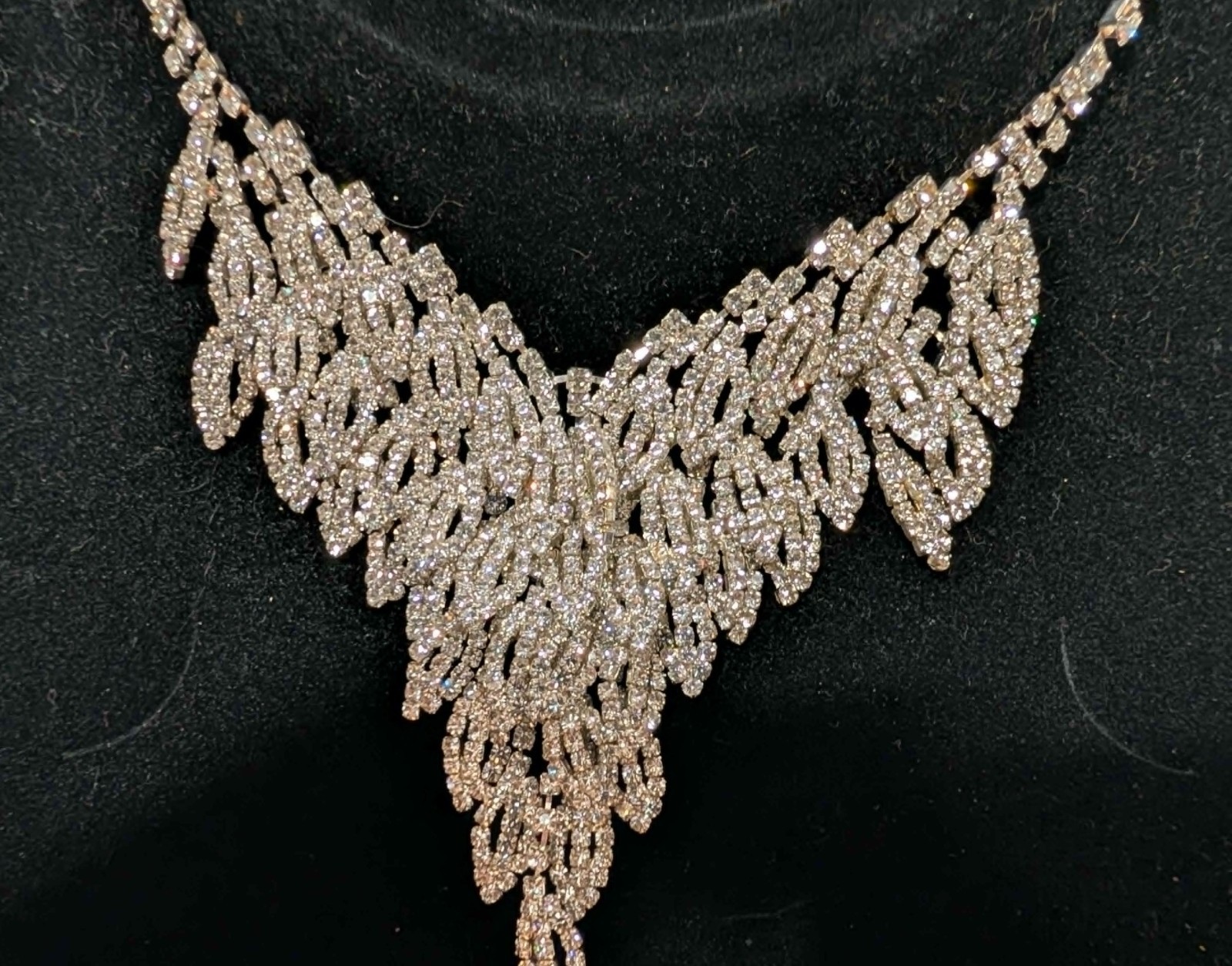 Vintage Clear Rhinestone Silver tone Necklace & Pierced Earring Set