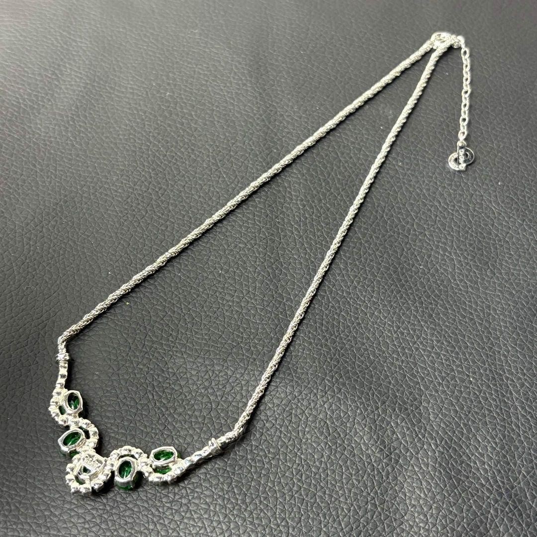 Christian Dior Green Stone Silver Necklace 44cm Vintage