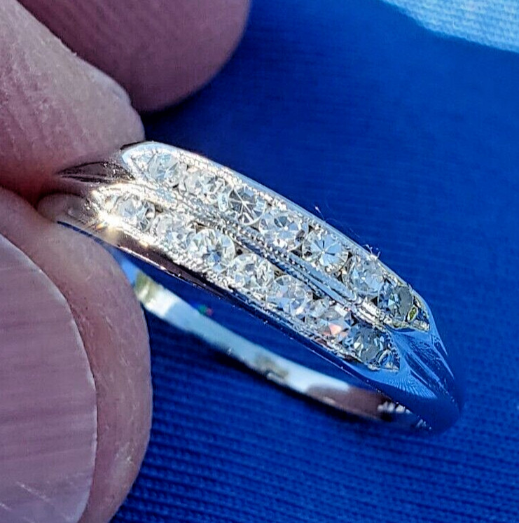 Original EARTH MINED DIAMOND Band Double Row Antique PLATINUM Anniversary Ring 7