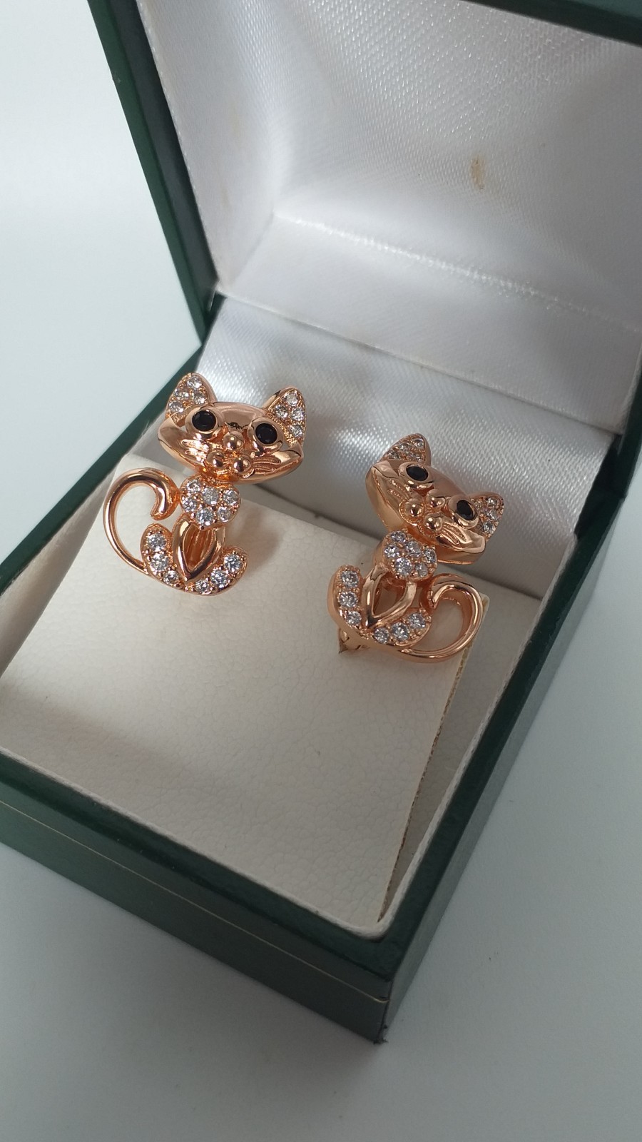 Vintage 1990s 14 Ct Rolled Gold Zircons Cat Earrings-Hallmarked 585 RG!!!
