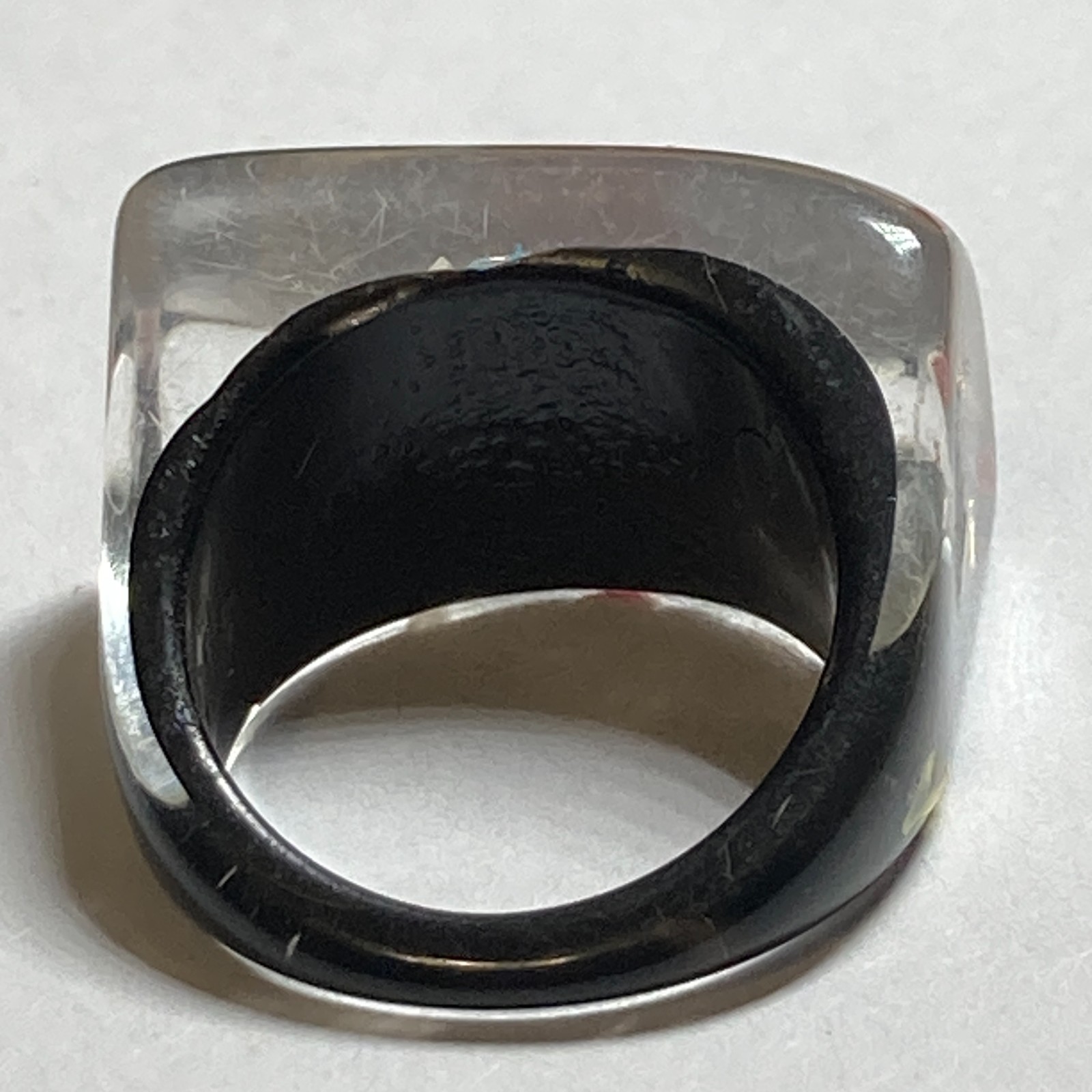 Vintage Acrylic Lucite Cocktail Ring Size 6 6.5 Black White Geometric Hand Made