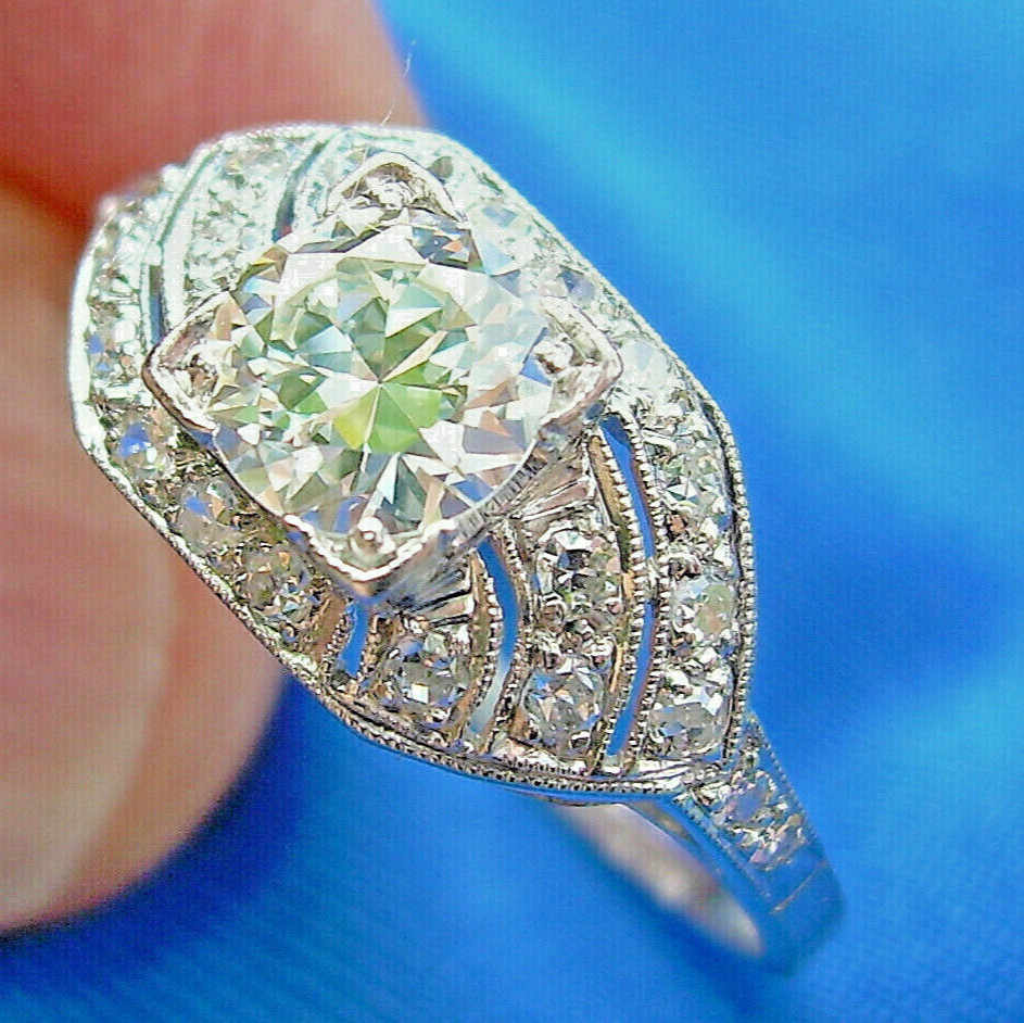Original EARTH MINED DIAMOND Art Deco Engagement Ring Vintage PLATINUM Solitaire