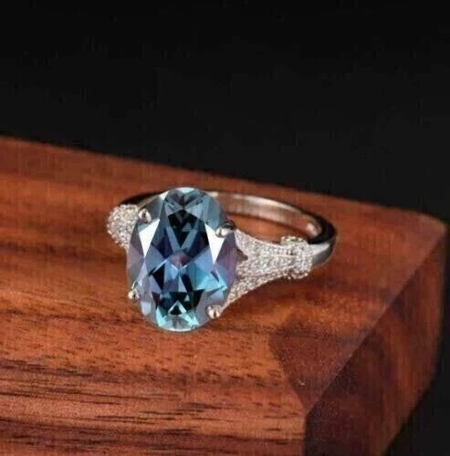 2.7Ct Oval Lab Created Alexandrite Women’s Engagement 14K White Gold Finish Ring