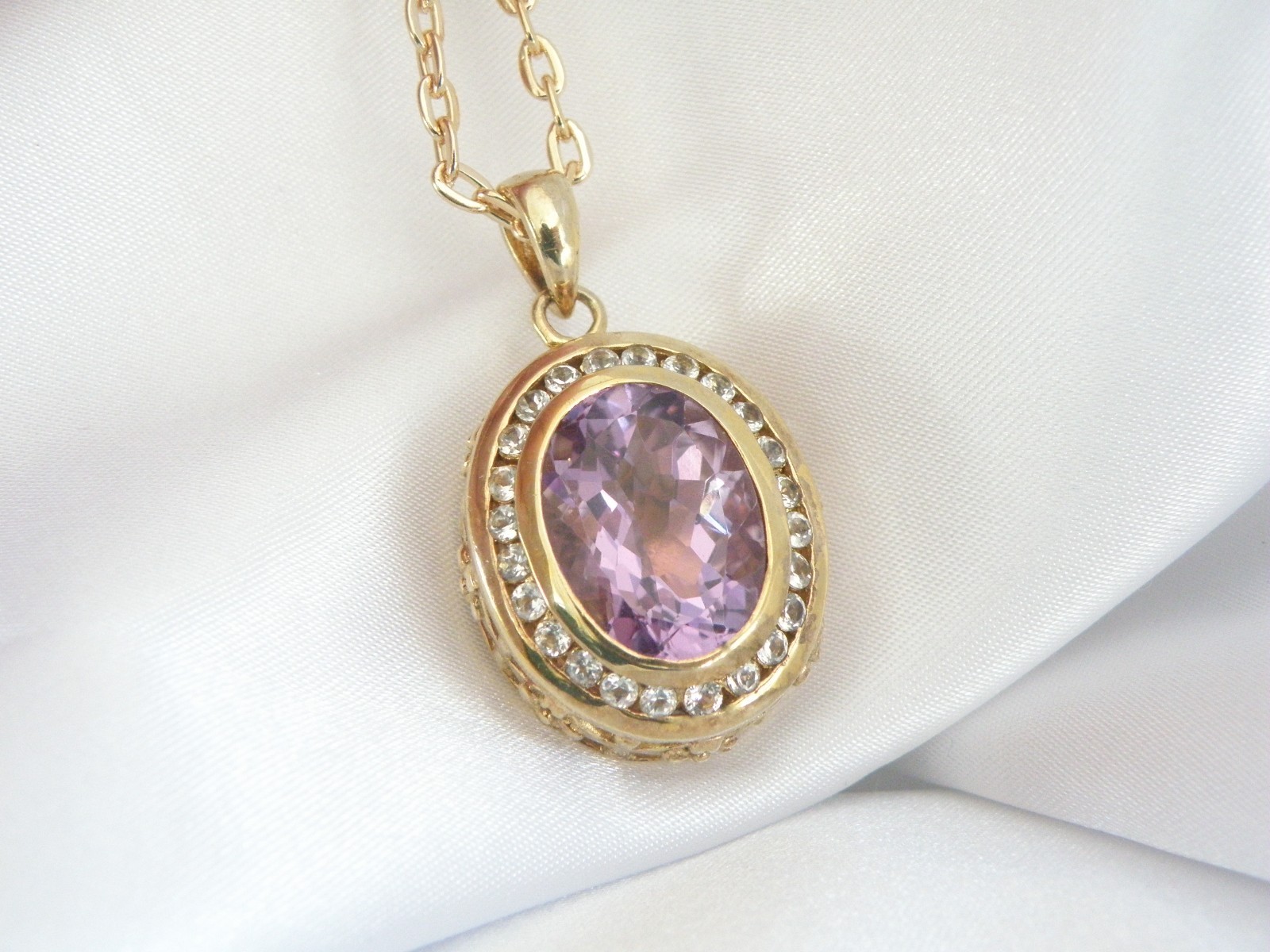 Vintage Sterling Silver 925 Gold on Large Reversible Amethyst Pendant Necklace