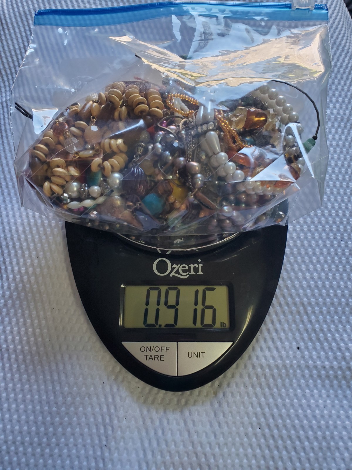 Costume Jewelry Bag .91 Ounces Great for Crafters All Beads Shells Etc.See Pics