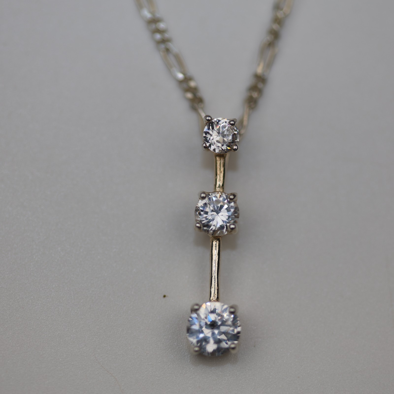 Bar Drop Triple Gemstone Pendant Necklace Sterling Silver