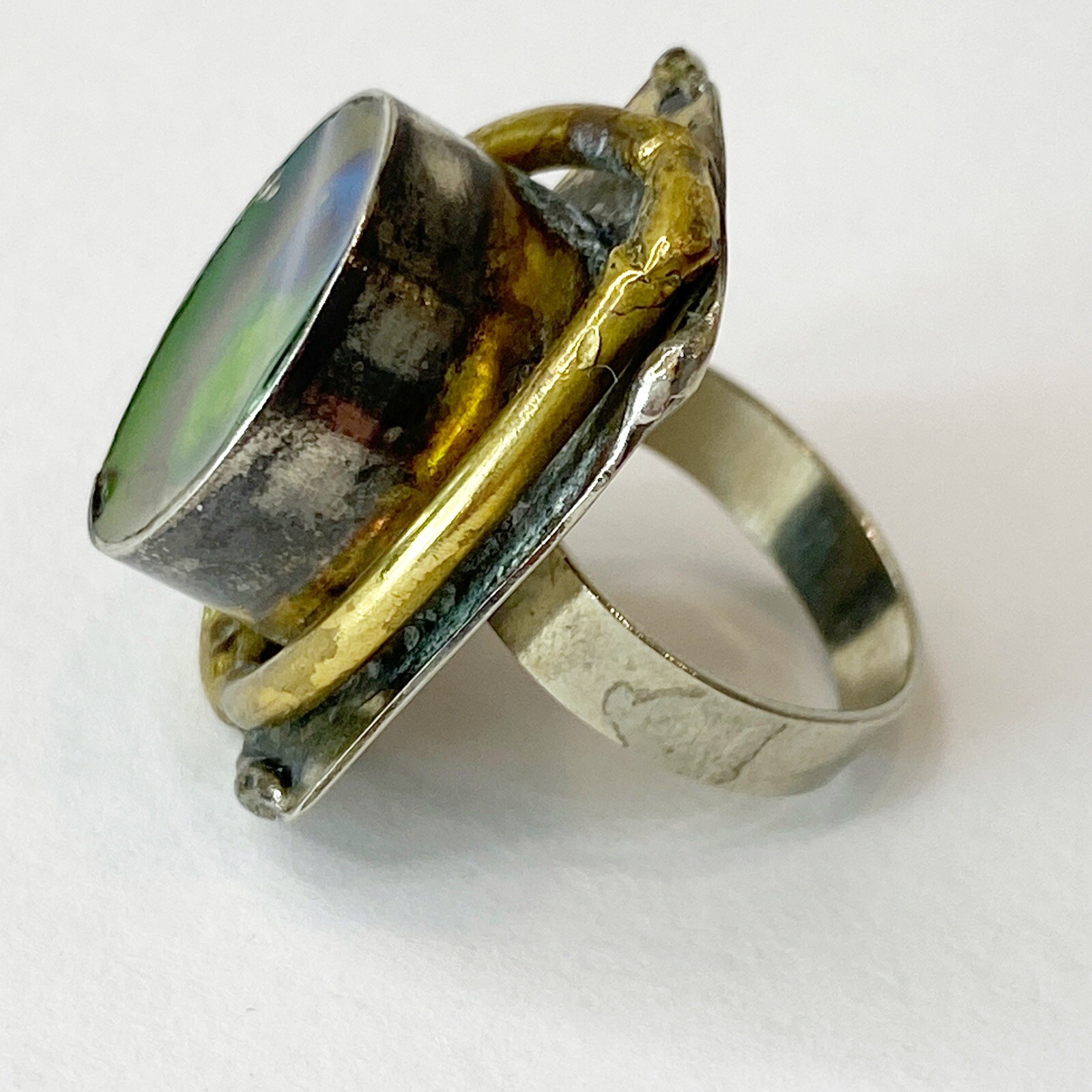 Latappy French Vintage Brutalist Adjustable Statement Ring Resin Mixed Metal HTF