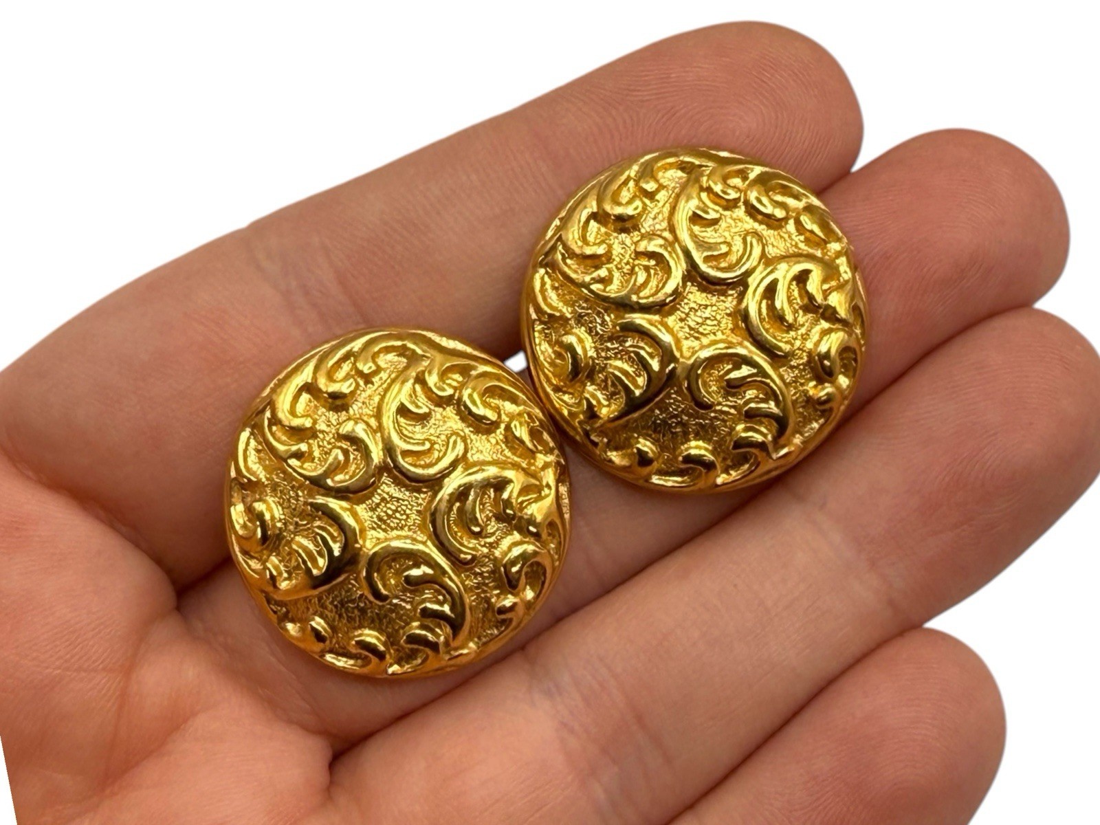 Vintage Gold Tone Ornate Victorian Revival Ornaments Circles Earrings