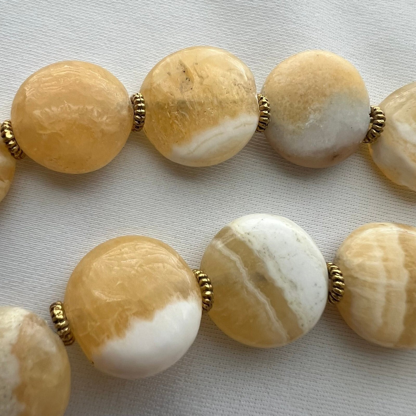 Boho Genuine Yellow Calcite Stone Handblown Art Glass Pendant Gold Tone Necklace