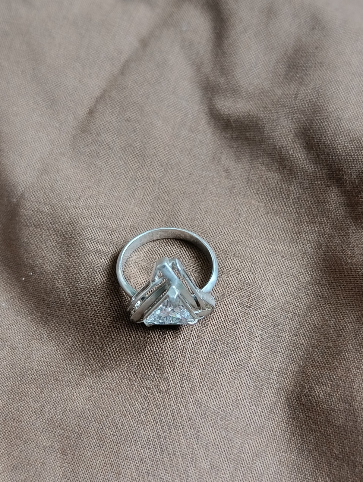 Ring 925 Silver Size 8 Vintage Original Jewelry Clear Triangular Stone 4.65 g