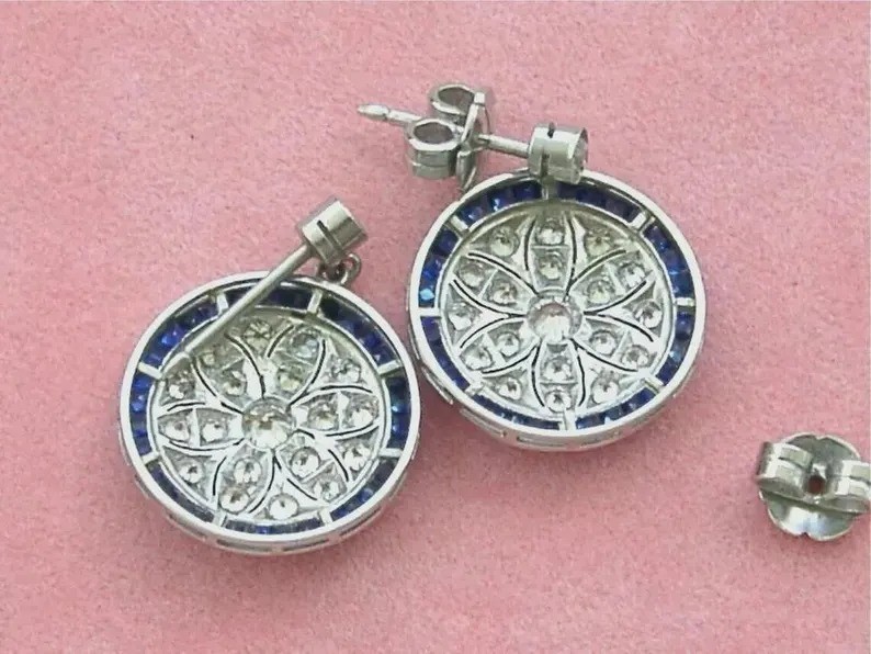 Art Deco 3CT Lab Created Diamond 925 Silver Earring Vintage Halo Round Cocktail