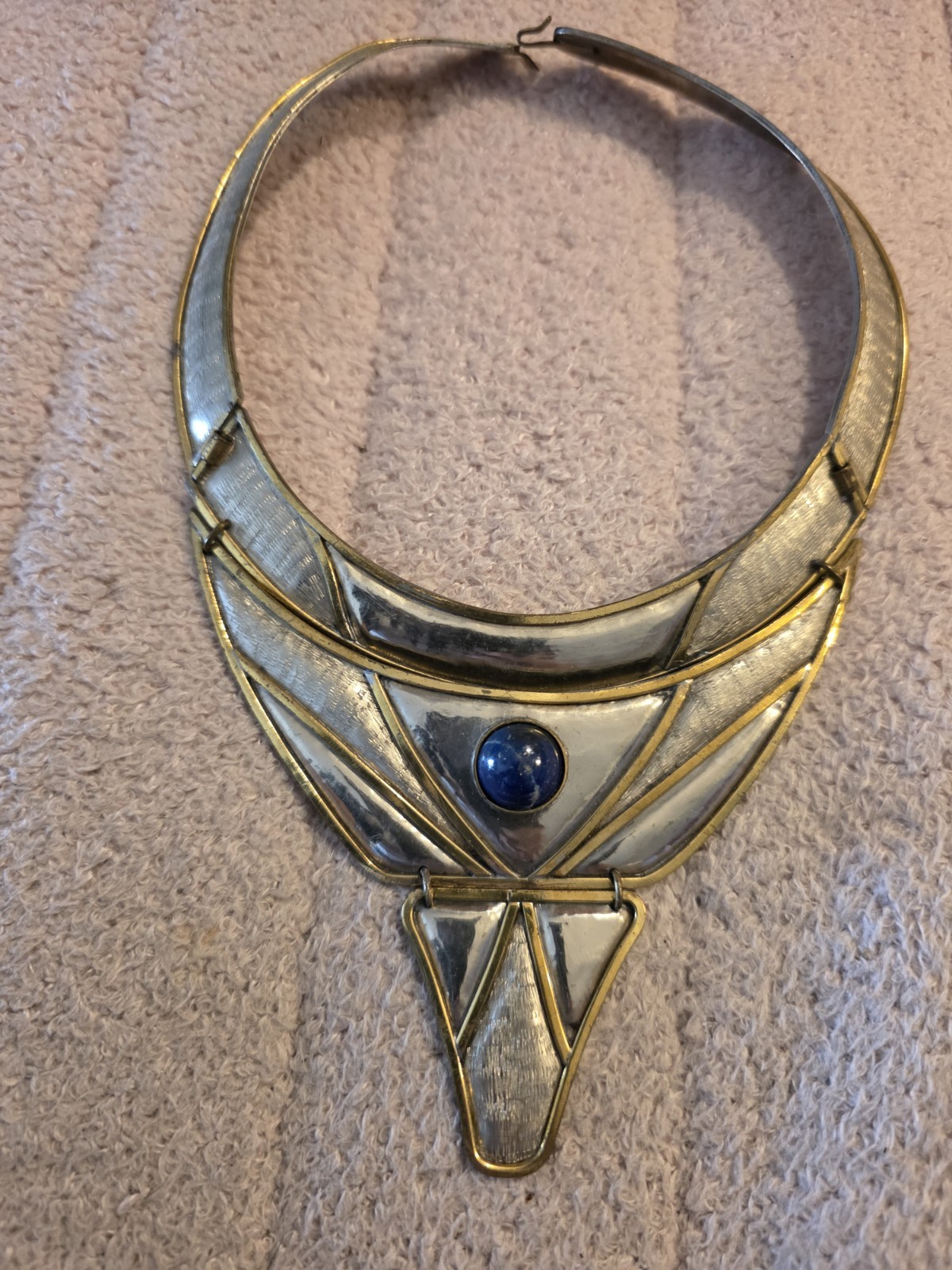 Vintage Morita Gil Designer Blue Lapis Metallic Bronze Collar Necklace Large