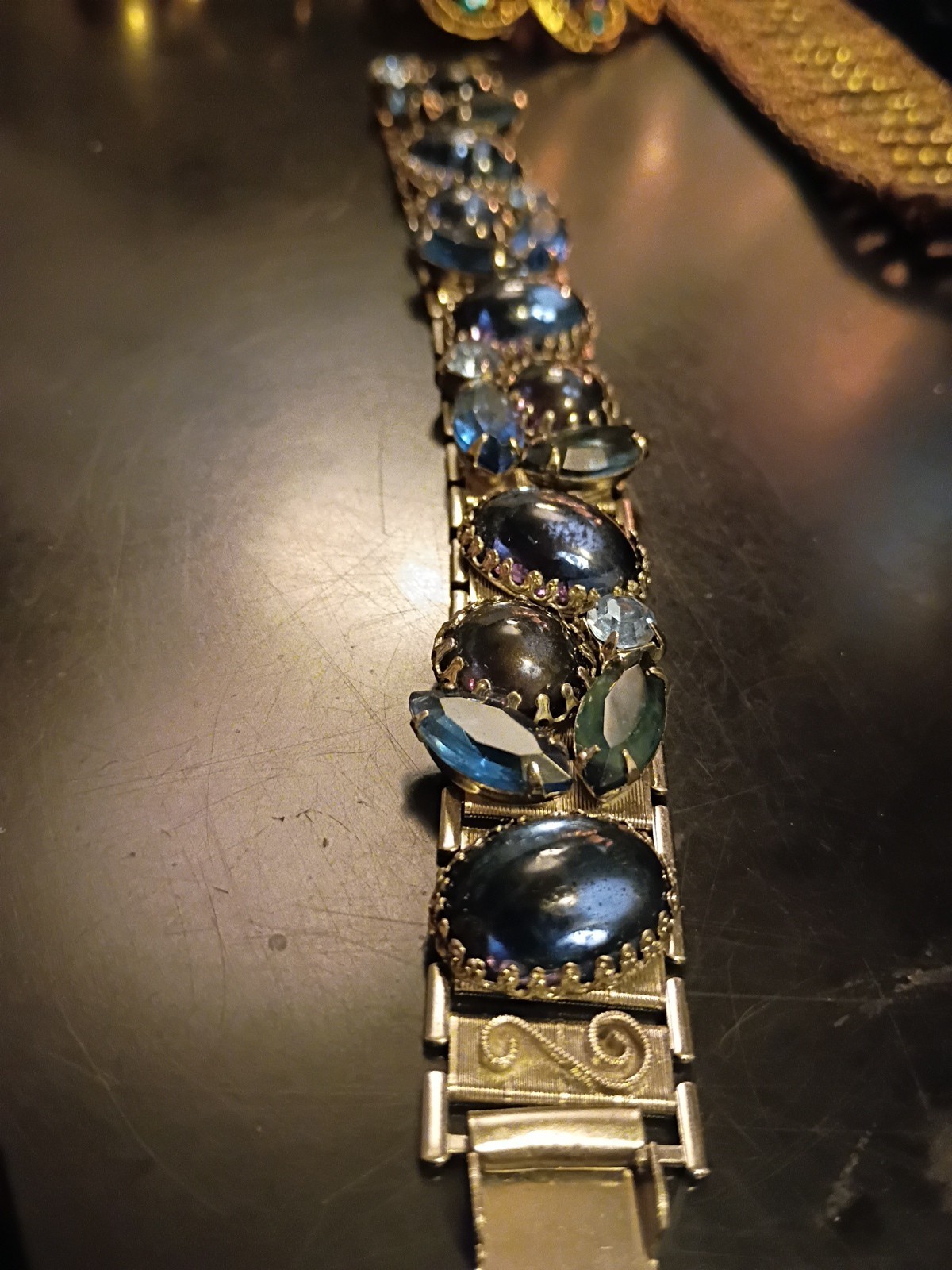 Vintage 7 ” Blue Rhinestone Bracelet Unsigned Unique Piece