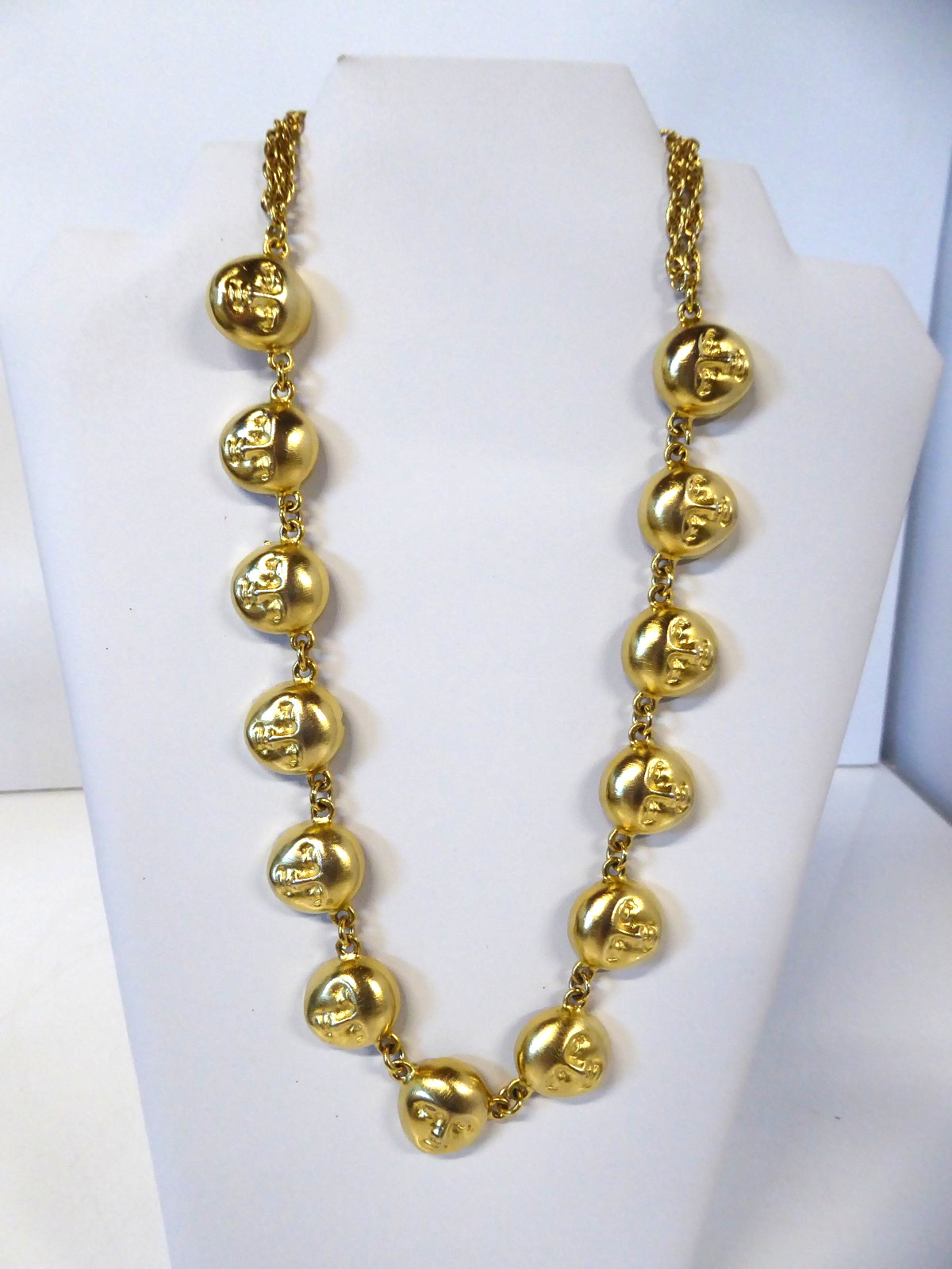 Vintage Unknown Designer Moon Face Gold Tone Necklace