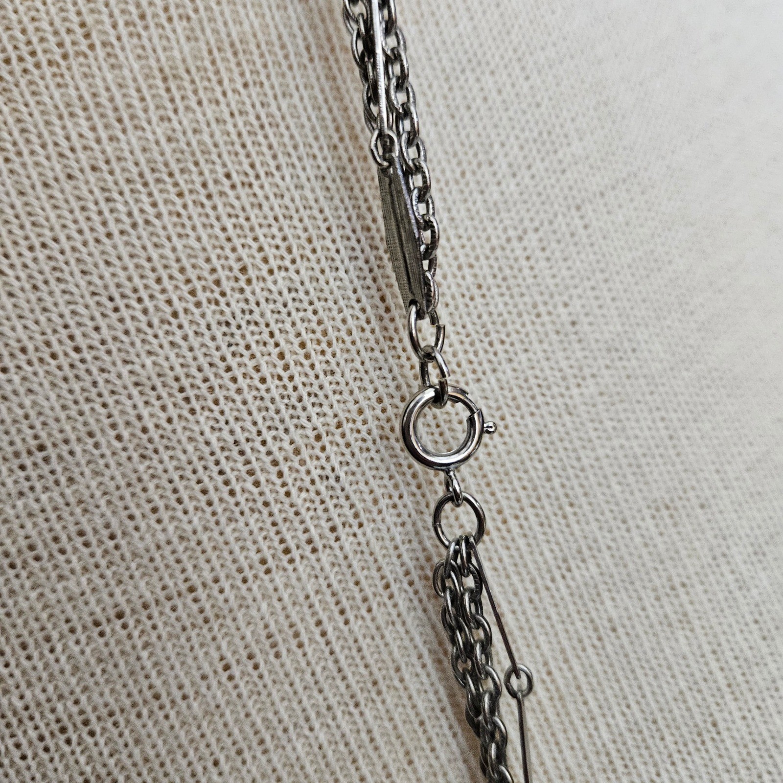 Vintage Silver Tone Multi Strand Layered Chain Necklace 50 Inch Long Bar Link