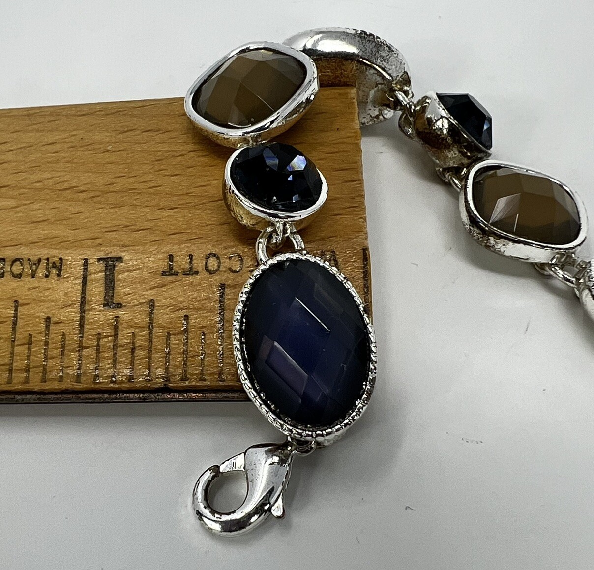 Vintage Scarab Bracelet Faceted Multi Colored Purple and Gold 7.5” Marked