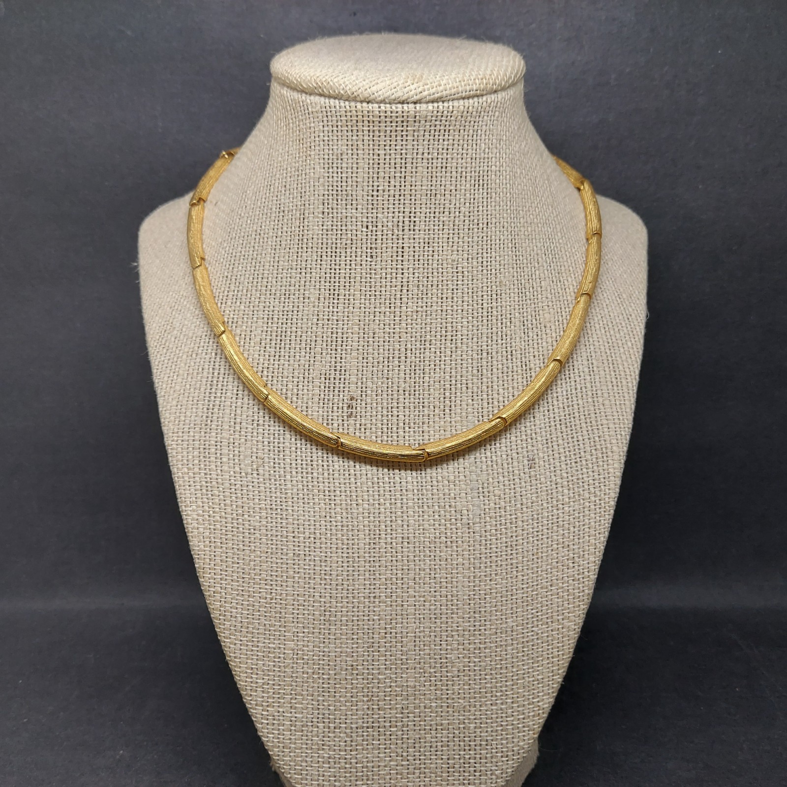 Vintage Textured Bar Link Gold Tone Choker Necklace