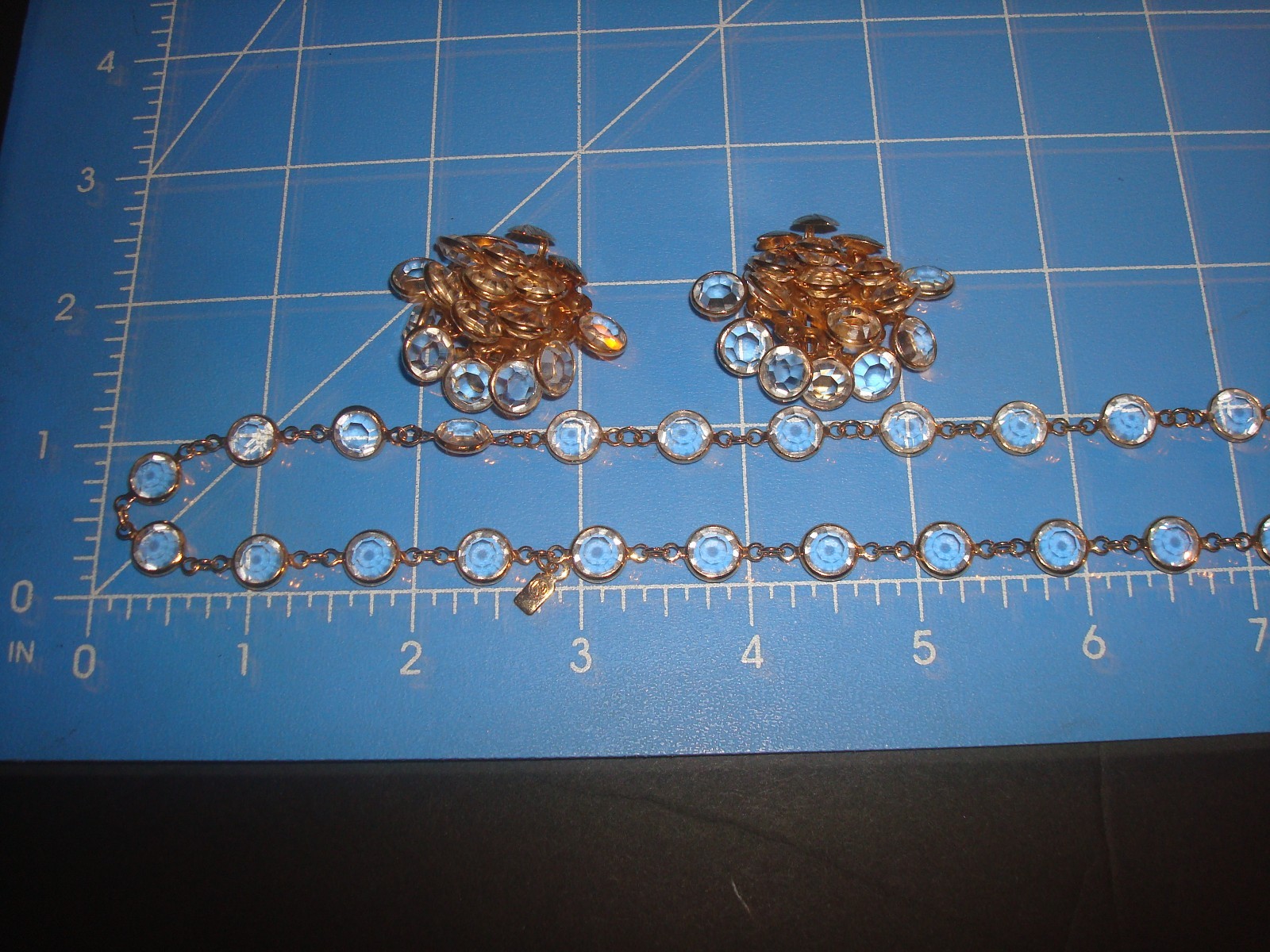 SWAROVSKI SWAN SET/LOT CLEAR CRYSTAL BEZEL NECKLACE 36″&EARRINGS,CLUSTER,DANGLE
