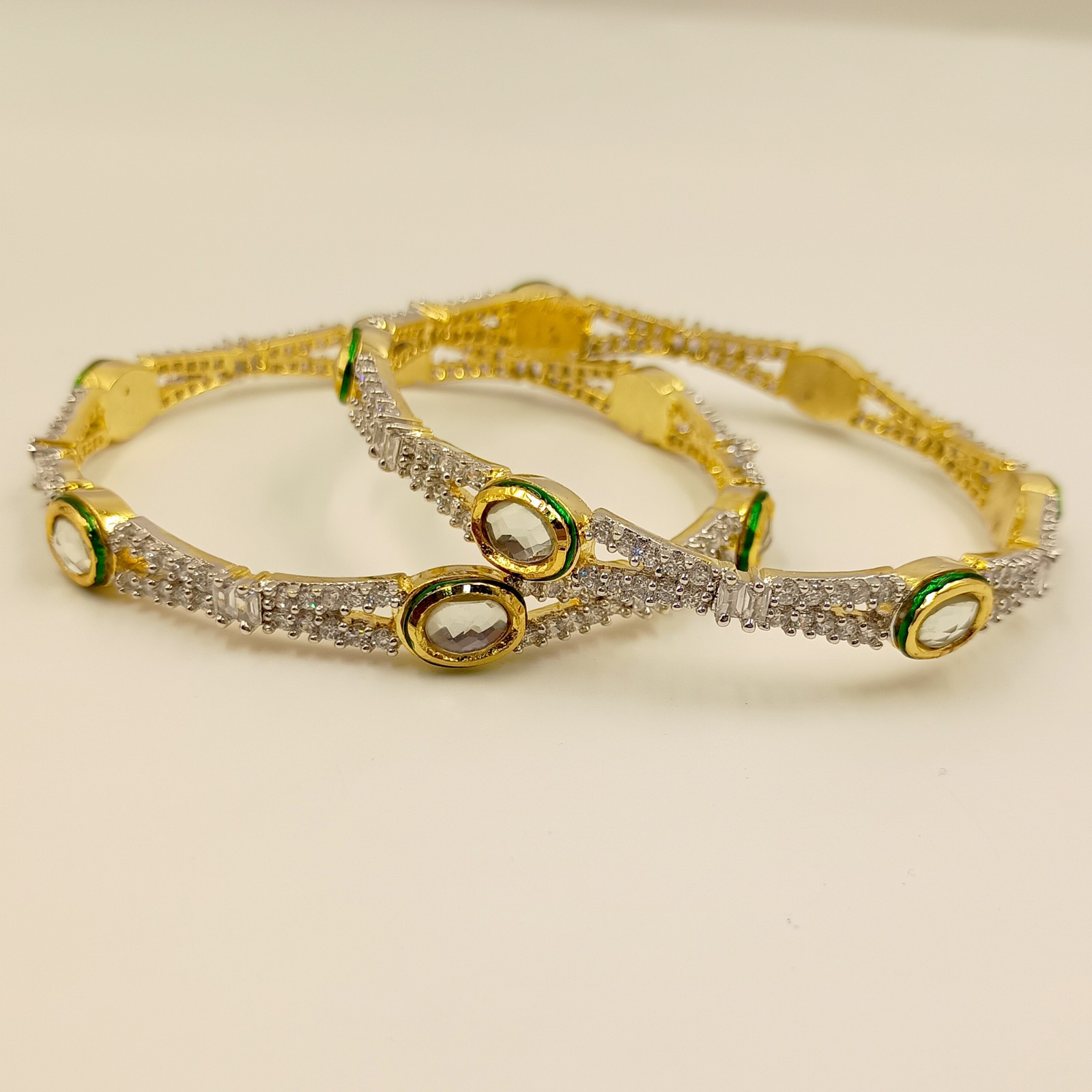 Bridal Wedding Kundan Meenakari Bangles 22k Gold Plated CZ South Indian Jewelry