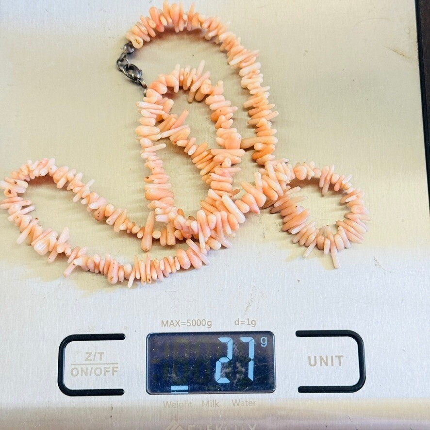 VTG Mediterranean pink Coral Natural Necklace Branch Beads Genuine Sterling 22″L