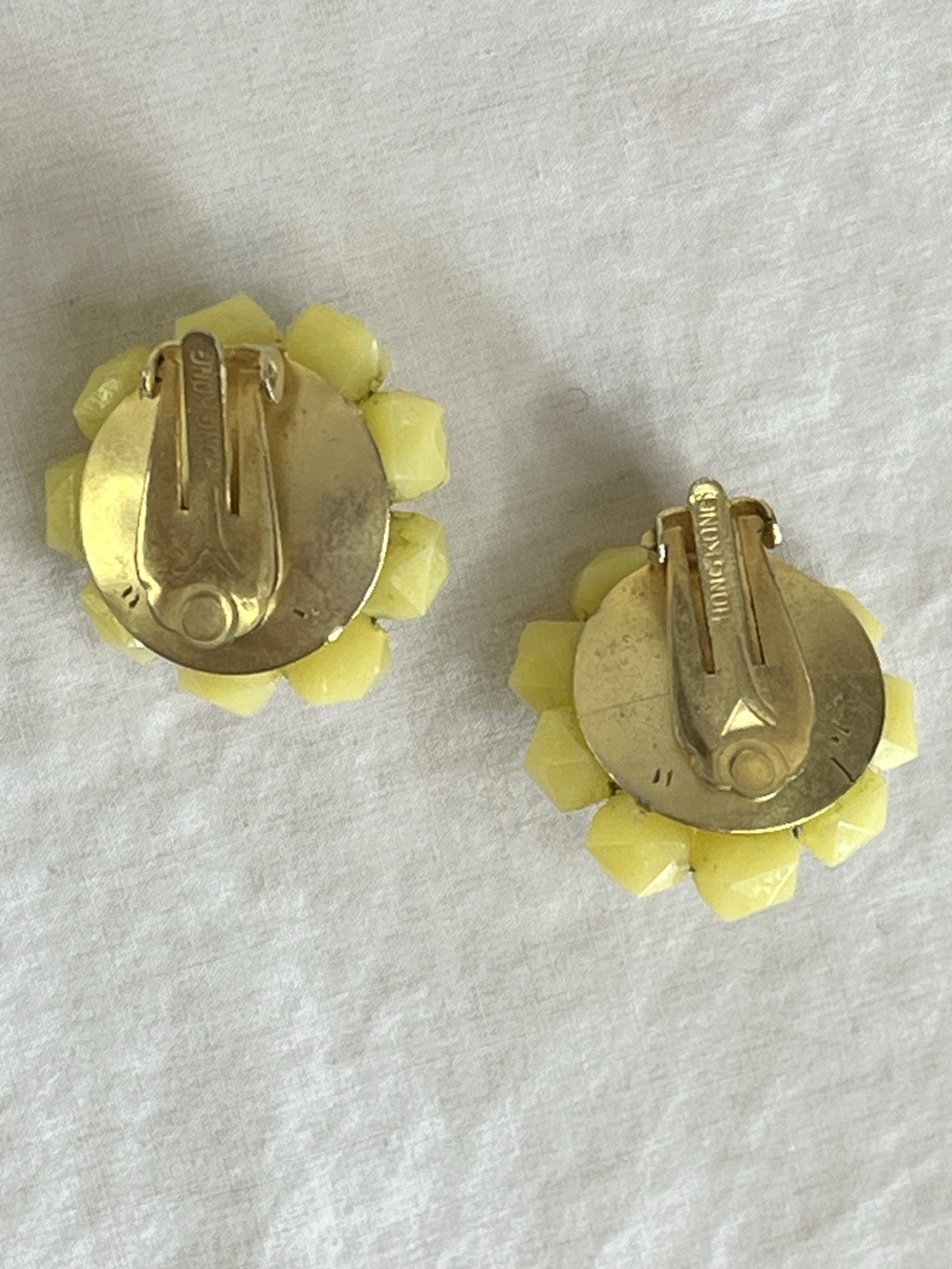 Hong Kong Yellow Beaded Necklace and Clip On Earrings Set Seven Strand Necklace