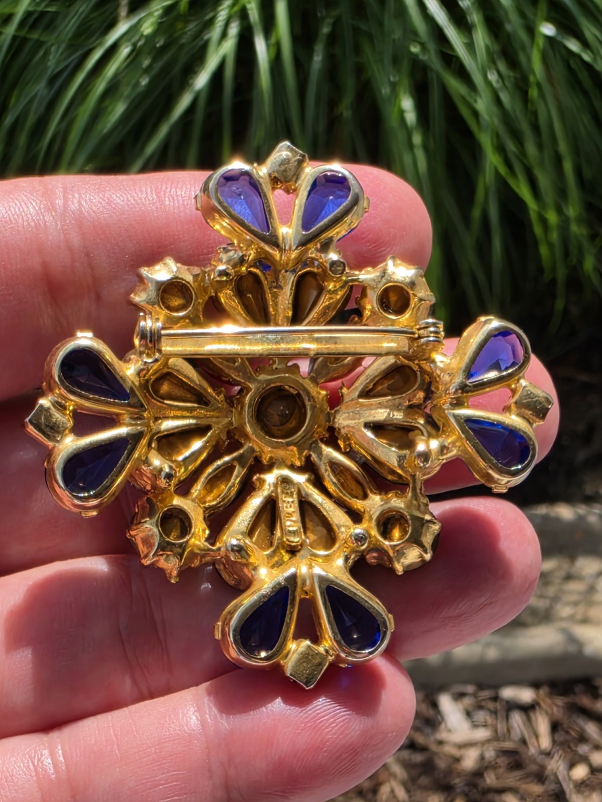 Vintage Signed Edlee Maltese Cross Brooch Multicolor Rhinestones Statement