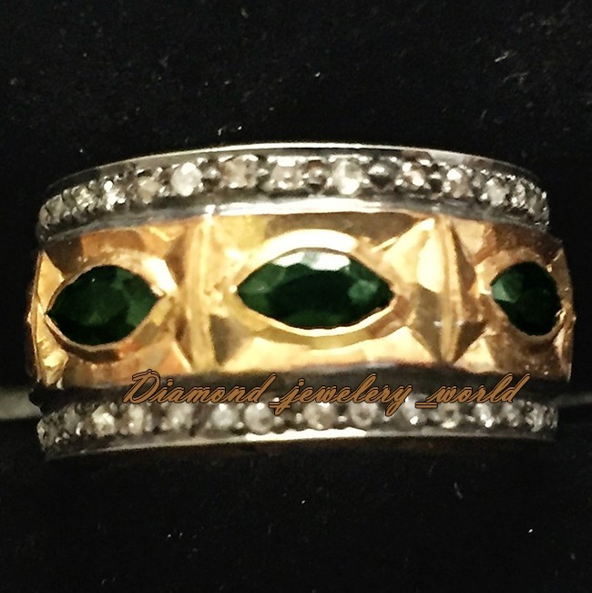 2.25ct Rose Cut Diamond Emerald Studded Victorian Gorgeous Eternity Ring Jewelry