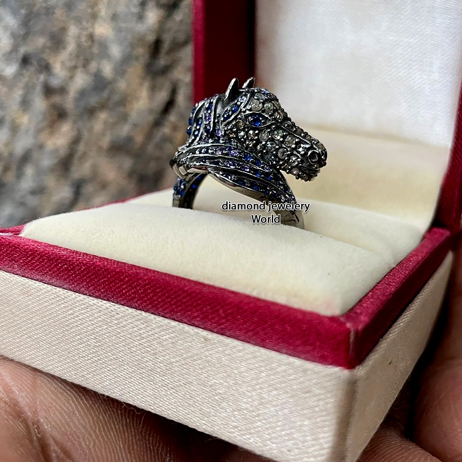 1.21ct Genuine Rose Cut Diamond Gemstone Amazing Vintage Horse Head Ring Jewelry
