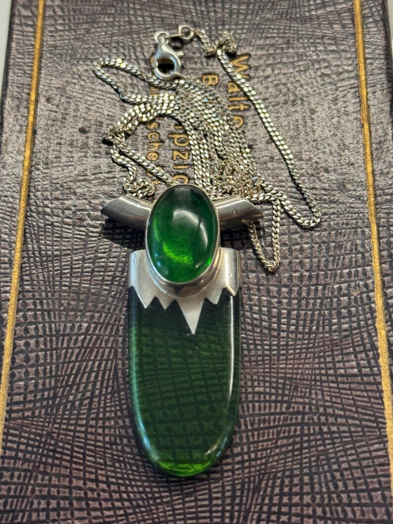Vintage artisan necklace pendant 925 Sterling silver Art Deco Style