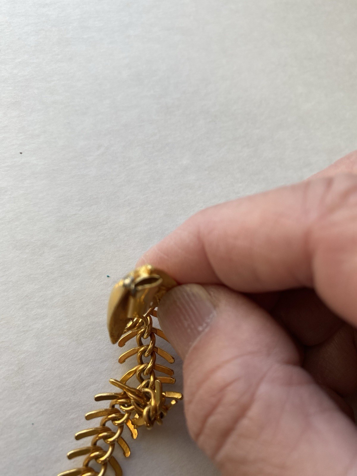 Vtg MDM Maison De Mode Fish Bone FishHead Necklace Gold Tone 16” Mermaidcore