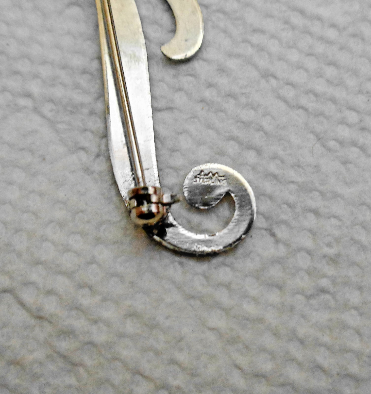 Large Vintage Sterling Silver “J” Pin 1 5/8 inch high signed “AM” 2.4 gm