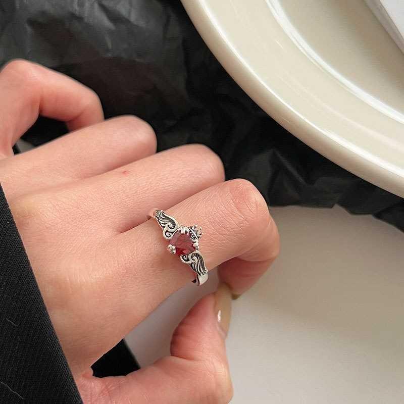 Vintage 925 Sterling Silver Wing Crystal Heart Ring Women Wedding Jewelry Gift
