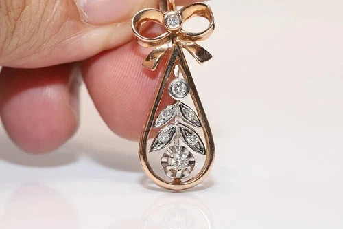 Vintage Lab-Created Diamond Floral & Leaf Inspire Wedding Gold Finish Earrings