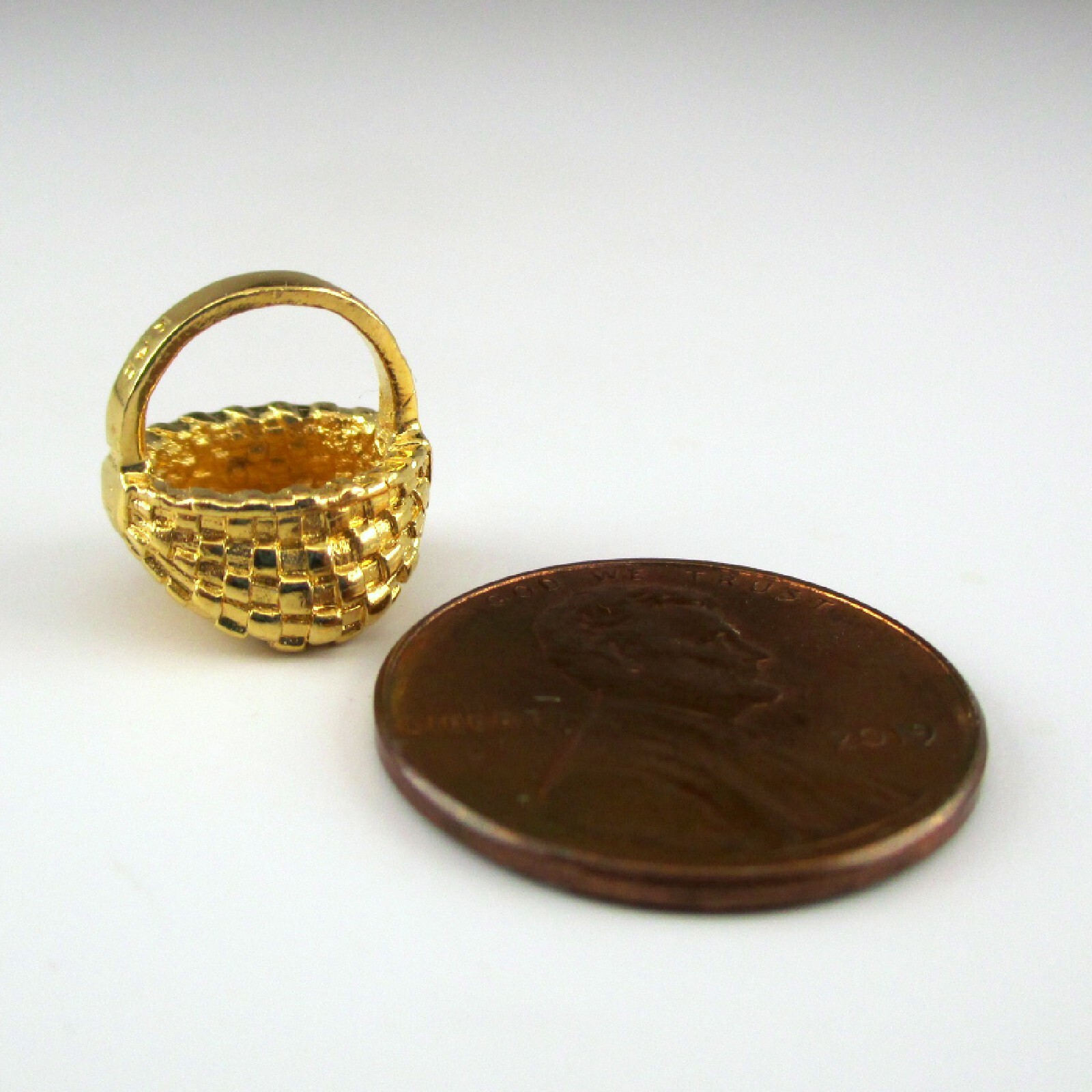 Gold Vermeil EGG BASKET Charm for Bracelet BROWN COUNTY Sterling Silver NEW Old
