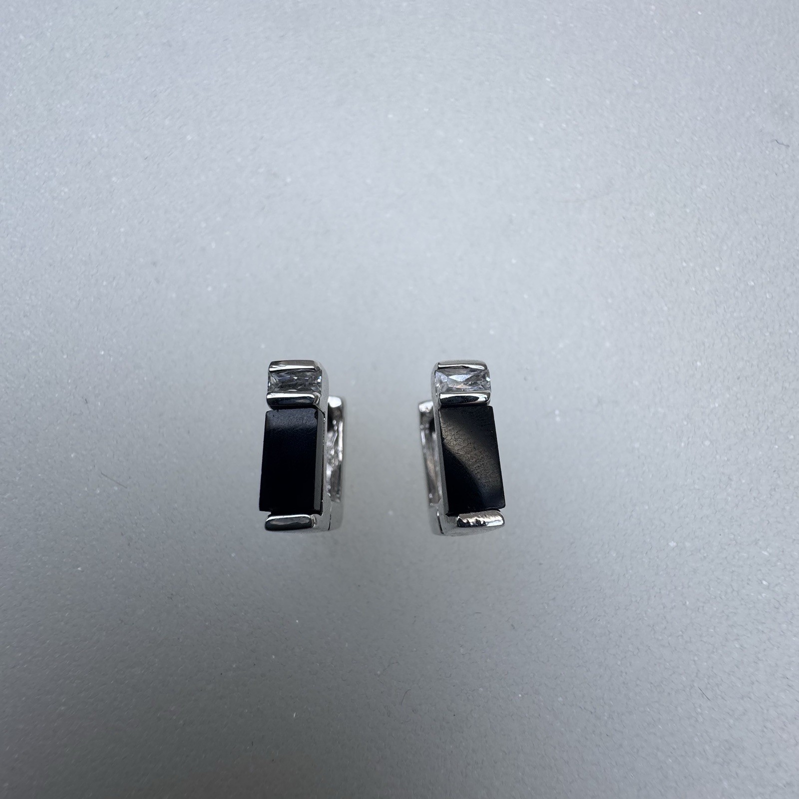 Onyx Sterling Silver Square Huggie Vintage Earrings