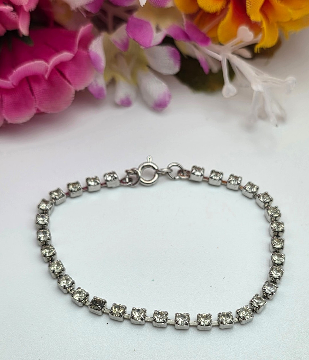 Vintage Clear And Smoke Rhinestone Tennis Bracelet Silver Tone 6.75 in