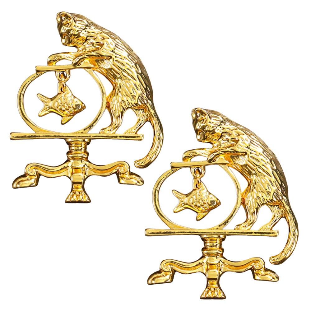 2Pcs Antique Jewelry Cat Vintage Fishing Brooch Personality Zinc Alloy US