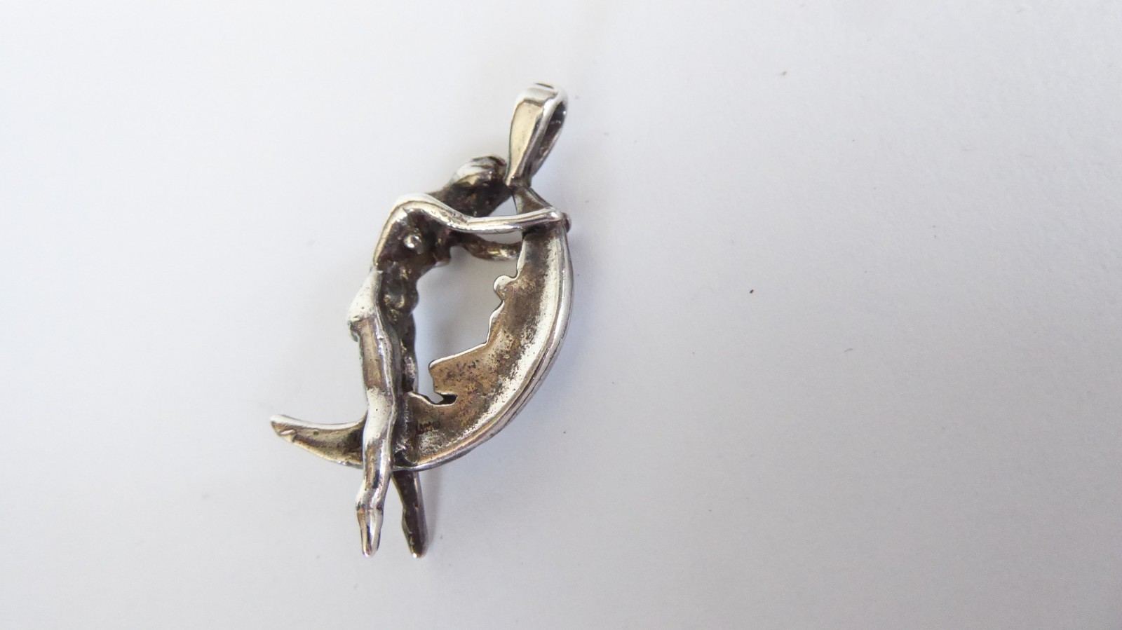 Risque Sterling Silver Pendant Nude Woman Riding Moon 4.7 grams Solid 925 Fairy