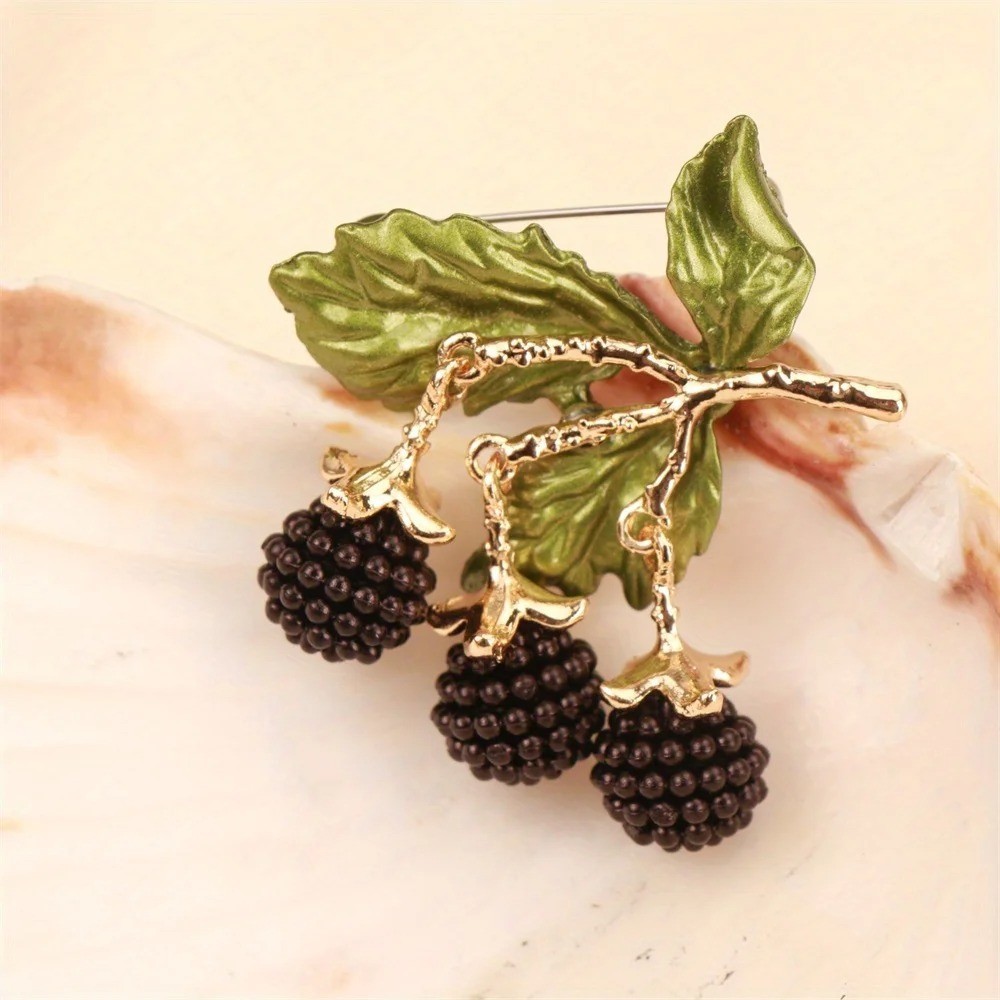 Elegant Vintage Blackberry Brooch Pin Rhinestone Crystal Gold Leaf Women Men Gif