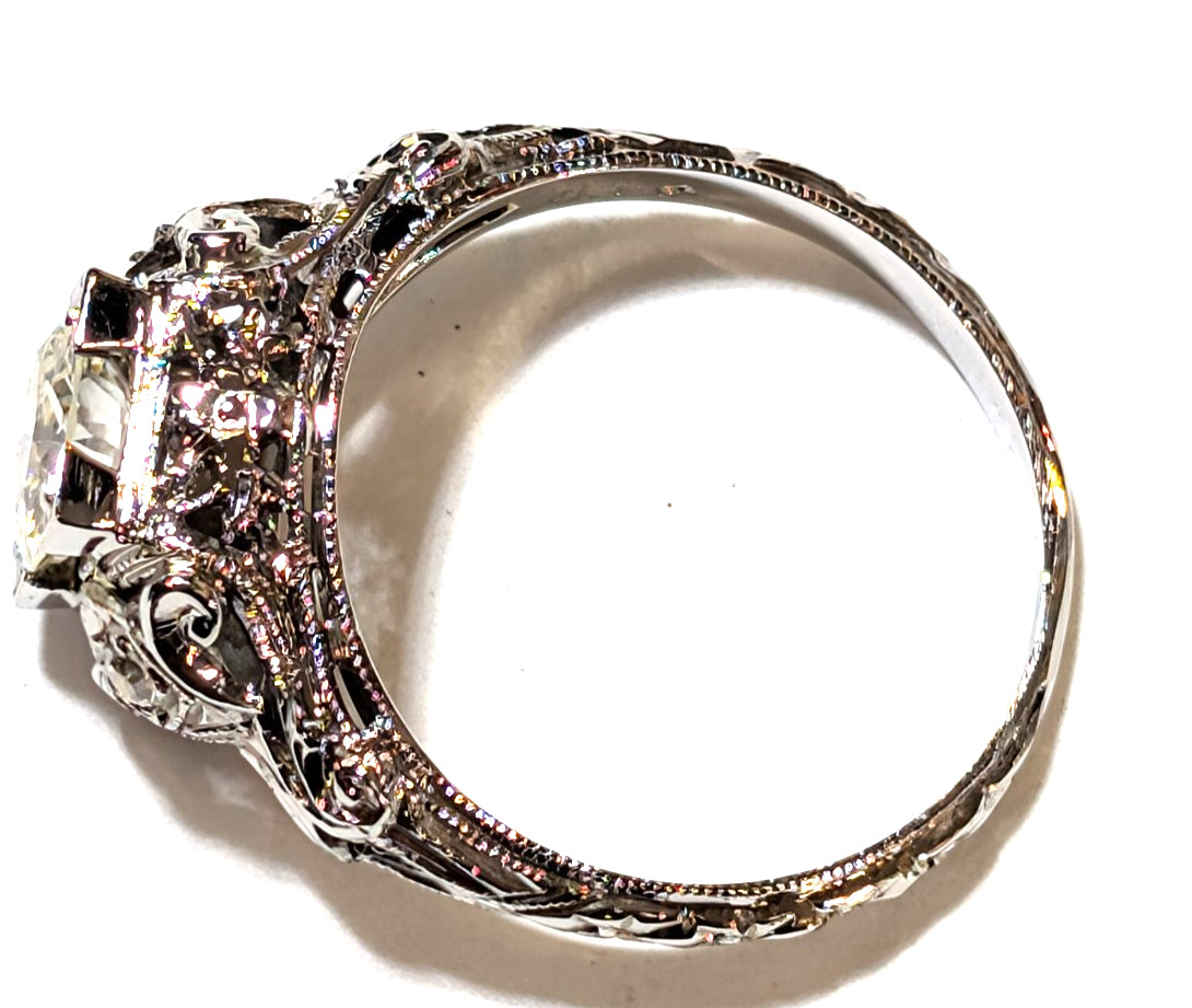 VINTAGE ANTIQUE 18K WHITE GOLD EUROPEAN ROSE CUT DIAMOND RING