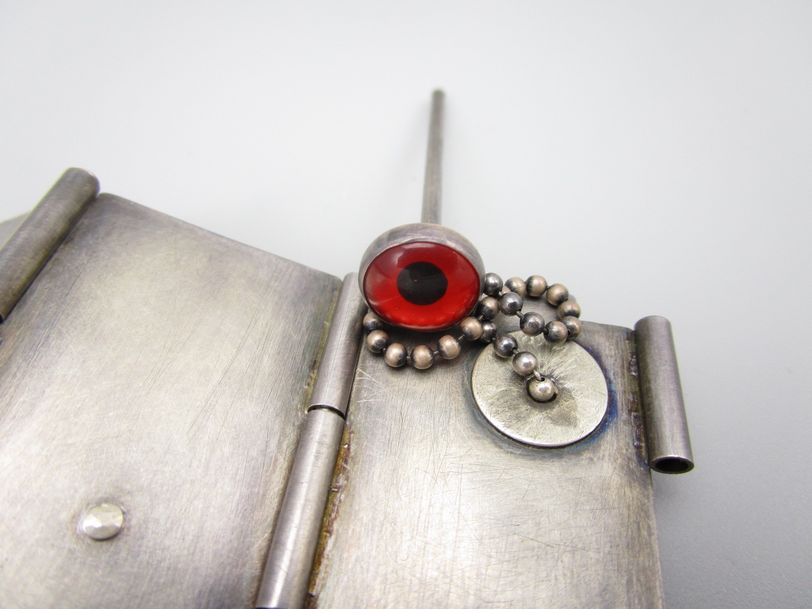 UNUSUAL ARTISAN LISA FIDLER STERLING WOOD RULER INSECT FOUND OBJECT BRACELET