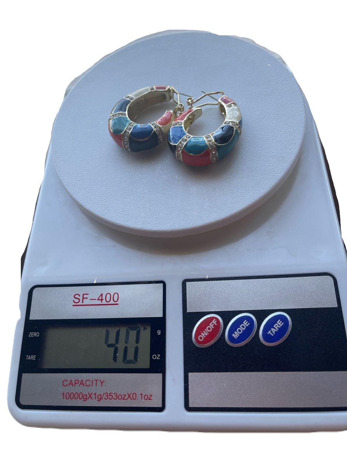 Chunky Multi Color Enamel Hoop Earrings Rhinestone Crystal Gold Tone