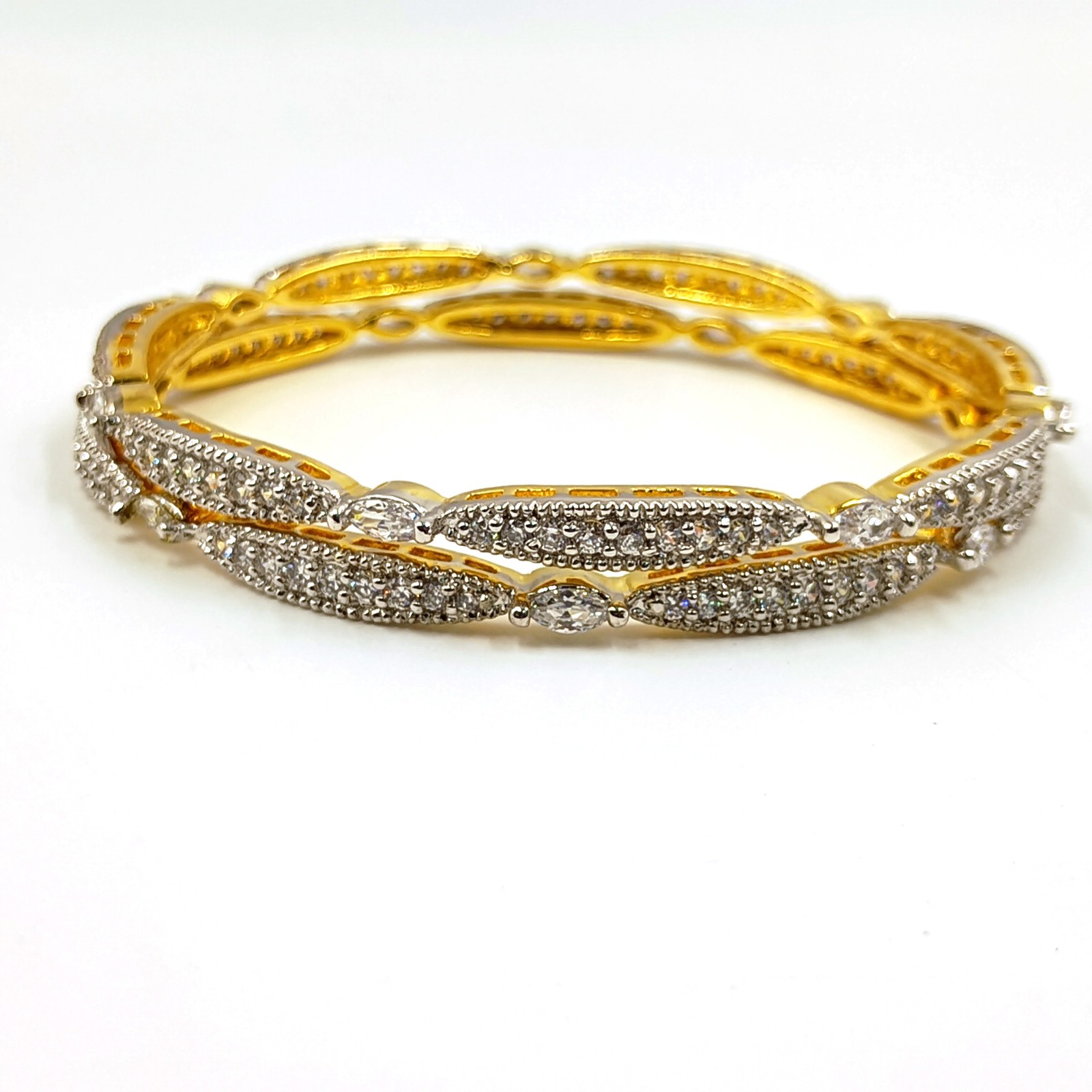 Handmade South Indian CZ Bangle Set 22K Gold Plated Bridal Wedding Jewelry Sets